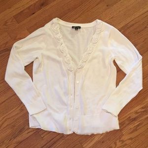 White V neck Cardigan  w/ flowers @ neckline